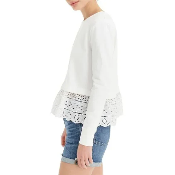 J. CREW White Eyelet Hem Sweatshirt - Picture 7 of 8
